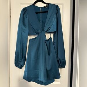 Emory Park Teal Twist-Front Long Sleeve Dress